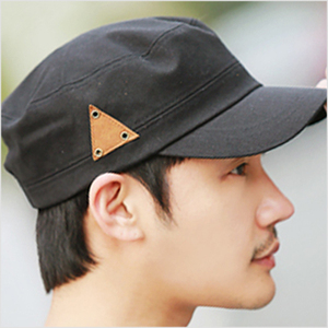 韩国代购纯棉全棉韩版男式平顶帽军帽/三角色块贴布帽子迷彩/纯色
