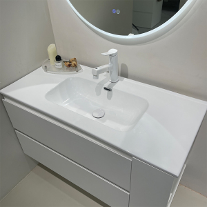 定制陶瓷一体盆实木烤漆浴室柜洗漱台小户型现代日式简约甘源卫浴