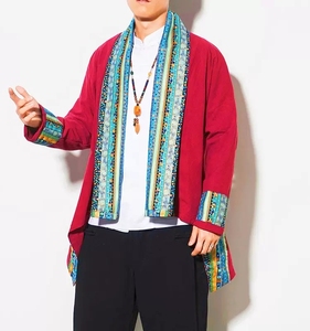 藏装男士新款春夏藏式风衣潮款青年藏族服饰藏袍服装民族风外套潮