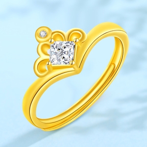 皇冠金戒指女纯金999足金手饰女款开口24k黄金时尚生日礼物送女友