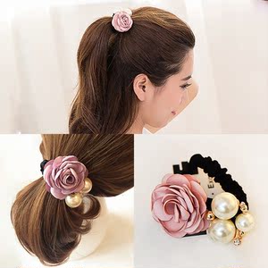发饰花朵发圈头绳扎头发皮筋韩国丸子头饰珍珠布艺发绳韩版头花女