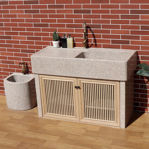 石头洗手池户外大理石槽花园洗脸盆室外一体简约落地式庭院洗衣池