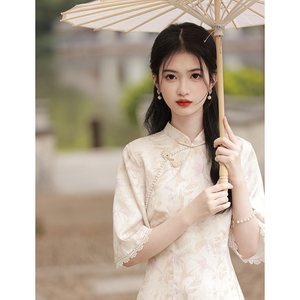 新中式旗袍气质日常高级感修身显瘦素雅少女连衣裙2024年夏季新款