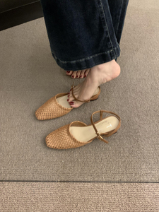 包头凉鞋女2024年新款夏季韩版镂空编织休闲复古女士粗跟罗马鞋子