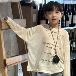 儿童空调衫夏季宝宝洋气防晒长袖T恤韩国男童宽松做旧字母上衣薄