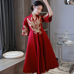 孕妇大码敬酒服新娘2022新款高级感中式结婚礼服女订婚连衣裙冬天