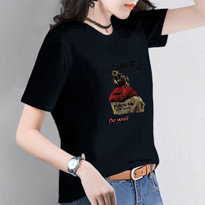 纯棉黑色t恤女夏半袖上衣宽松短袖t桖2021新款欧洲站欧货洋气小衫