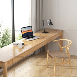 实木轻奢靠墙书桌长条桌带抽屉双人学习写字台办公桌卧室书房家用