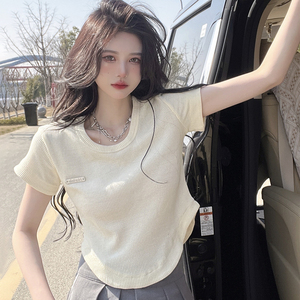 港风别致短款t恤女夏短袖高腰设计感小众不规则宽松辣妹上衣ins潮
