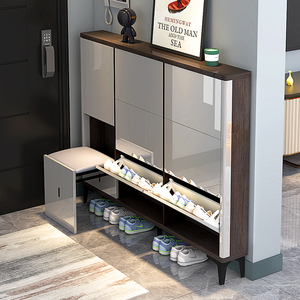 17cm轻奢超薄鞋柜翻斗坐凳一体家用门口可坐现代简约大容量玄关柜