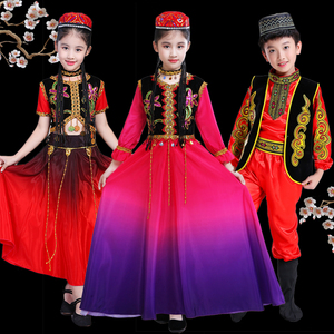 新款儿童新疆舞蹈服装少儿维族表演服民族演出服饰男女童维吾尔族