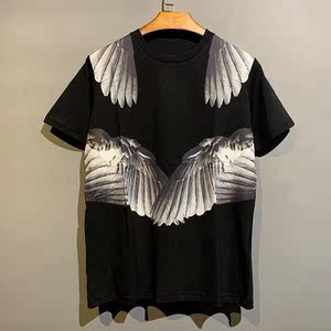 世 纪梵希潮夏潮流天使之翼羽毛翅膀图案圆领短袖t恤男女情侣大码