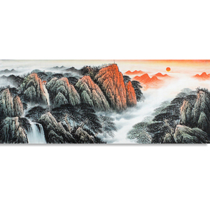 00哈dudu淘宝招财风水进门挂画五岳独尊日出泰山画靠山图有山无水画