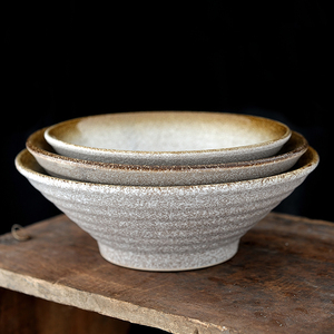 复古日式瓷碗陶瓷土粗陶餐具斗笠碗瓷商用面馆专用面碗10寸9英寸