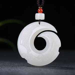 【时来运转】新疆和田玉龙勾吊坠白玉仿古挂件玉佩天然玉石