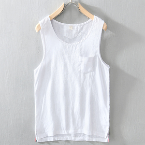 000人付款天猫男士纯亚麻无袖t恤麻布男装棉麻料背心透气宽松汗衫上