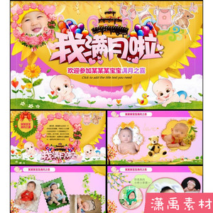 我满月啦百日宴满月酒宝宝相册ppt模板 新款照片展示动态ppt模板