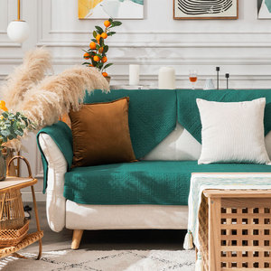 现代简约布艺沙发垫子四季通用沙发套罩防滑黄色纯色墨绿色沙发巾
