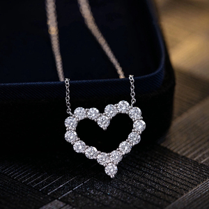 满钻爱心项链 女18k金纯银925心形钻石锁骨链吊坠夏ins冷淡风小众