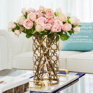 saumur美式轻奢花瓶摆件样板间镂空金属铁艺客厅插花玫瑰家居装饰