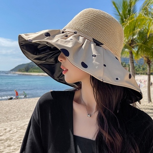 黑胶遮阳帽子女防晒宽边遮阳帽大帽檐夏天遮脸渔夫帽可折叠太阳帽