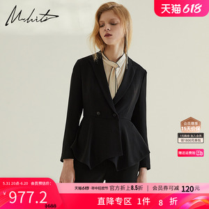 M.hiti收腰西装外套H3W111J锡瑅秋季新款气质黑色西服