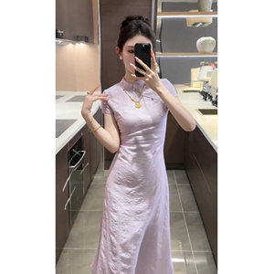 新中式改良旗袍裙气质素雅2024夏季新款修身显瘦轻奢高级感连衣裙