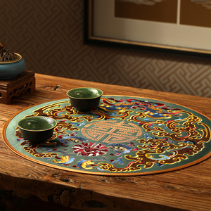 新中式餐桌垫刺绣花瓶垫布西餐盘垫布艺烟灰缸垫子隔热茶几杯垫