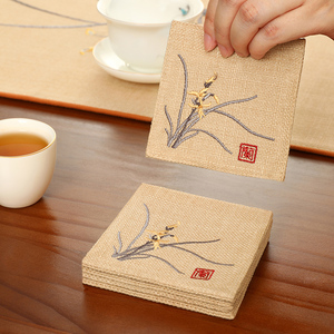 新中式茶桌小杯垫茶席防烫隔热茶几垫子茶桌垫布艺防水茶杯垫定制