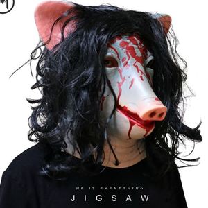 新品电锯惊魂猪头面具万圣节恐怖整蛊血腥吓人猪八戒头套cos道具