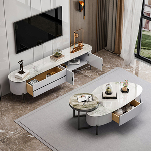 新款岩板椭圆形茶几现代简约轻奢格调电视柜组合客厅家用大小户型