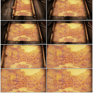 卷轴打开画卷古画画轴展开地图电影地图电影卷轴藏宝图片头ae模板