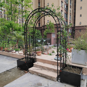 欧式铁艺拱门带门花架鲜花园艺爬藤拱形铁艺支架别墅庭院拱形花架