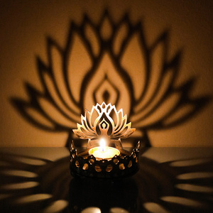 异丽复古铁艺烛台酥油灯莲花佛灯供灯供佛蜡烛台光影金属禅意摆件