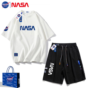 NASA联名夏季短袖t恤男士美式情侣套装宽松潮牌一套搭配帅气衣服
