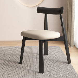 意式极简实木餐椅客厅家用黑色现代简约靠背椅子中古高级感化妆椅