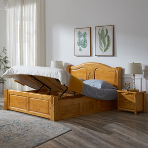 柏木双人床纯实木1.5米1.8米大床高箱液压储物现代简约新中式家具
