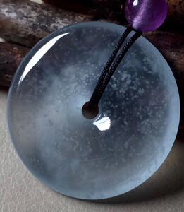 天然缅甸a货翡翠 玉石 老坑料木那雪花棉 翡翠平安扣 冰透水润