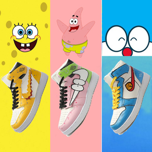 粉色aj鞋派大星高帮2动漫联名鞋海绵宝宝空军一号af1初中鞋子男女