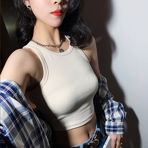 网红紧身短款小吊带性感背心女夏内搭露脐纯棉无袖上衣挂脖外穿潮