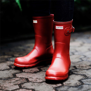 美国正品hunter short 女士英伦中筒雨靴 红色猎人雨靴雨鞋