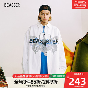 beaster小恶魔鬼脸翻领衬衫潮流时尚蝴蝶字母印花情侣装休闲衬衣