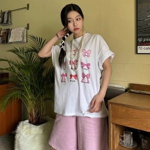 【主播自留】阿航阿欣在韩国设计款 蝴蝶结半袖宽松T恤