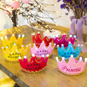 宝宝儿童生日帽发光生日蛋糕帽子网红成人生日派对装饰公主皇冠帽