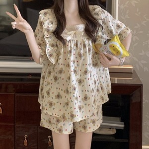 睡衣女夏季短袖短裤韩国版甜美可爱小熊纯棉纱布家居服两件套装天