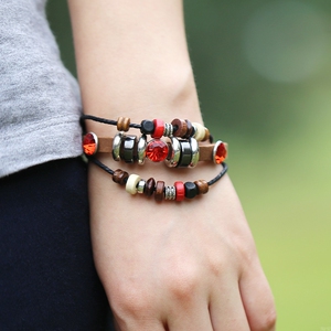 500人付款淘宝欧美新款手工编织牛皮绳手链陶瓷波西米亚风情侣手串