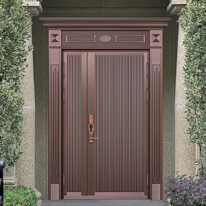 铜门别墅大门双开门商品房入户子母门不锈钢镀铜门进户门定制极简