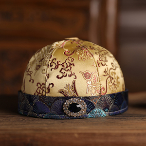 男宝宝周岁帽子生日帽男童唐装演出复古帽子地主帽抓周阿哥帽春季