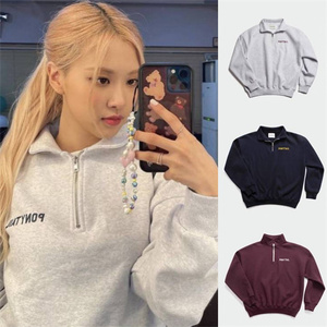 韩国代购ponytail 林允儿rose朴彩英fever同款潮牌半拉链翻领卫衣