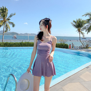 2020新款泳衣女连体裙式吊带露背温泉游泳衣小胸聚拢遮肚显瘦ins